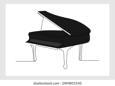 Continuous single line sketch drawing of classic piano orchestra. One line art of classic music instrument vector illustration