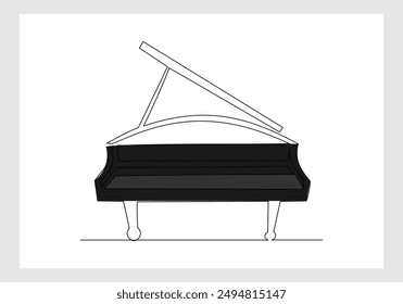 Continuous single line sketch drawing of classic piano orchestra. One line art of classic music instrument vector illustration