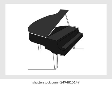 Continuous single line sketch drawing of classic piano orchestra. One line art of classic music instrument vector illustration