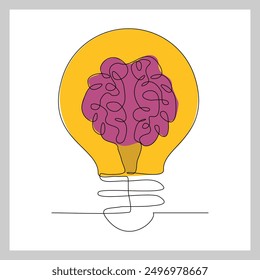 Continuous single line sketch drawing of light bulb lamp and brain. Vector illustration one line of think creative idea smart brainstorm innovation solution