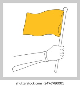 Kontinuierliche einzeilige Skizze der Hand halten Flagge zeigen Erfolg Sieg Arbeit Ziel. Vektorgrafik: Errungenschaften in einem Geschäftsbereich
