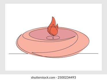 Continuous single line sketch drawing of aromatic therapy romantic burning candle light in glass jar. One line art of beautiful spa candle relaxation vector illustration