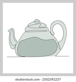 Continuous single line sketch drawing of traditional tea pot kettle vector illustration