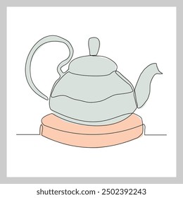 Continuous single line sketch drawing of traditional tea pot kettle vector illustration