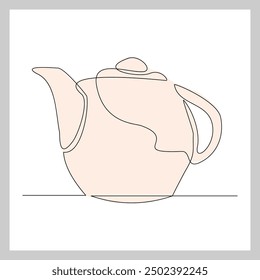 Continuous single line sketch drawing of traditional tea pot kettle vector illustration