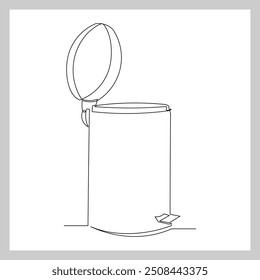Desenho de esboço de linha única contínuo de lixeira lixeira lixeira lixo casa equipamento kitchenware ferramentas uma linha vetor ilustração