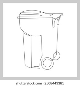 Desenho de esboço de linha única contínuo de lixeira lixeira lixeira lixo casa equipamento kitchenware ferramentas uma linha vetor ilustração