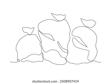 Continuous single line sketch drawing of trash garbage bag waste recycling one line art vector illustration
