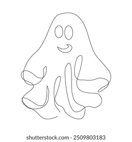 Continuous single line sketch drawing of Halloween  ghost costume theme autumn mood horrible restless soul fears one line vector illustration