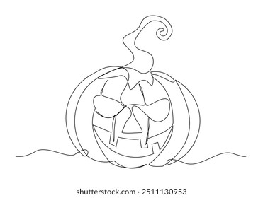 Dibujo continuo de boceto de una sola línea de aterrador jack o linterna calabazas de halloween horror Ilustración vectorial de cara de miedo