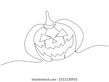 Continuous single line sketch drawing of spooky jack o lantern halloween pumpkins horror scary face vector illustration