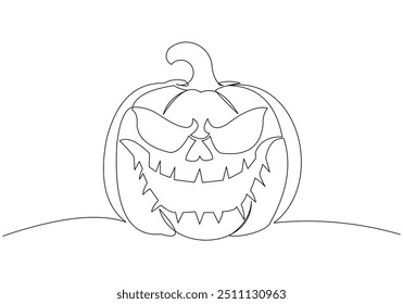 Dibujo continuo de boceto de una sola línea de aterrador jack o linterna calabazas de halloween horror Ilustración vectorial de cara de miedo