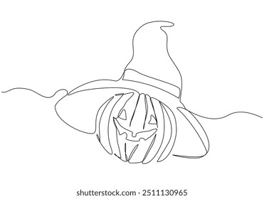 Continuous single line sketch drawing of spooky jack o lantern halloween pumpkins horror scary face vector illustration