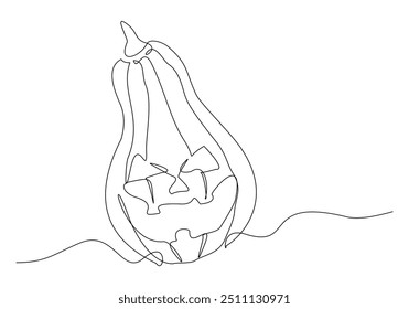 Continuous single line sketch drawing of spooky jack o lantern halloween pumpkins horror scary face vector illustration