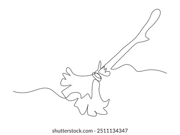 Continuous single line sketch drawing of wizard witch flying broom halloween spooky concept one line vector illustration