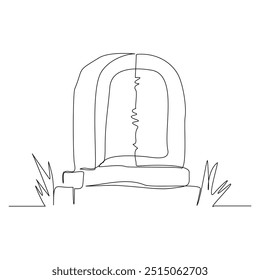 Continuous single line sketch drawing of spooky horror scary gravestone grave cemetery memorial halloween concept one line art vector illustration