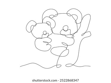 Continuous single line sketch drawing of koala bear australia endemic animal mammals wild life one line art concept vector illustration