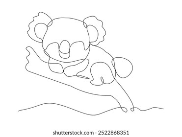 Continuous single line sketch drawing of koala bear australia endemic animal mammals wild life one line art concept vector illustration