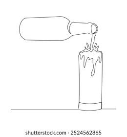 Continuous single line sketch drawing of hand pouring champagne wine liquor from bottle to glass one line art vector illustration