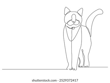 Continuous single line sketch drawing of adorable cute kitten cat pet animal editable stroke one line vector illustration