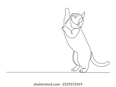 Continuous single line sketch drawing of adorable cute kitten cat pet animal editable stroke one line vector illustration