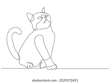 Continuous single line sketch drawing of adorable cute kitten cat pet animal editable stroke one line vector illustration