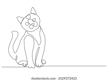 Continuous single line sketch drawing of adorable cute kitten cat pet animal editable stroke one line vector illustration