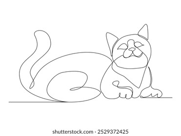 Continuous single line sketch drawing of adorable cute kitten cat pet animal editable stroke one line vector illustration