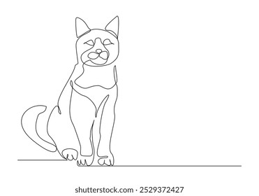 Continuous single line sketch drawing of adorable cute kitten cat pet animal editable stroke one line vector illustration