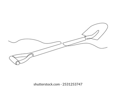 Continuous single line sketch drawing of shovel used in agricultural and plantation work activity one line vector illustration