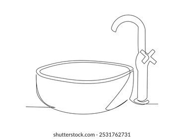 Desenho de esboço de linha única contínuo do lavatório lavatório lavatório pia lavatório washstand higiene uma linha conceito vetor ilustração