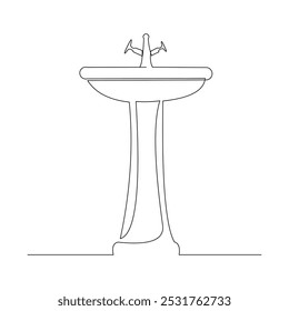 Continuous single line sketch drawing of washbasin wash basin sink washbowl washstand hygiene one line concept vector illustration