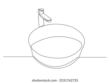 Desenho de esboço de linha única contínuo do lavatório lavatório lavatório pia lavatório washstand higiene uma linha conceito vetor ilustração