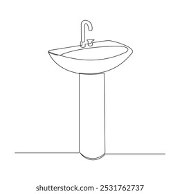 Desenho de esboço de linha única contínuo do lavatório lavatório lavatório pia lavatório washstand higiene uma linha conceito vetor ilustração