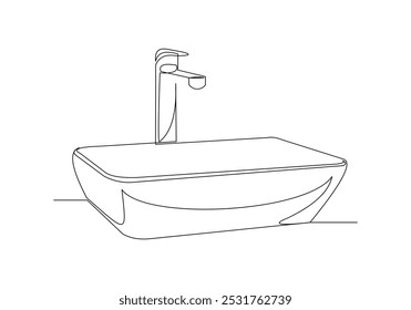 Desenho de esboço de linha única contínuo do lavatório lavatório lavatório pia lavatório washstand higiene uma linha conceito vetor ilustração