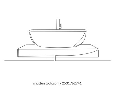 Desenho de esboço de linha única contínuo do lavatório lavatório lavatório pia lavatório washstand higiene uma linha conceito vetor ilustração