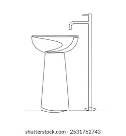 Desenho de esboço de linha única contínuo do lavatório lavatório lavatório pia lavatório washstand higiene uma linha conceito vetor ilustração