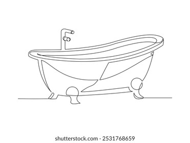 Continuous single line sketch drawing of bathtub clawfoot bath tub luxury bathroom furniture one line vector illustration