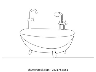 Continuous single line sketch drawing of bathtub clawfoot bath tub luxury bathroom furniture one line vector illustration