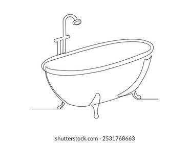 Continuous single line sketch drawing of bathtub clawfoot bath tub luxury bathroom furniture one line vector illustration