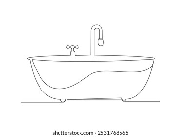 Continuous single line sketch drawing of bathtub clawfoot bath tub luxury bathroom furniture one line vector illustration