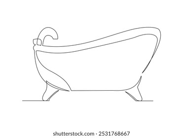 Continuous single line sketch drawing of bathtub clawfoot bath tub luxury bathroom furniture one line vector illustration