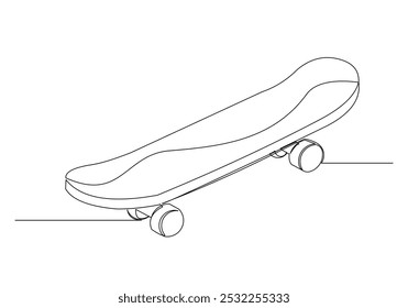 Desenho de esboço de linha única contínuo de skate vintage retro rua urbana hipster esporte uma linha conceito vetor ilustração