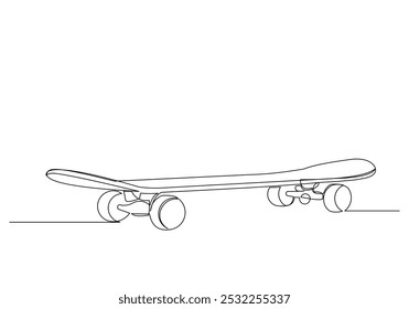 Continuous single line sketch drawing of retro vintage skateboard extreme street urban hipster sport one line concept vector illustration
