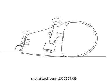 Continuous single line sketch drawing of retro vintage skateboard extreme street urban hipster sport one line concept vector illustration
