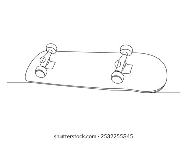 Continuous single line sketch drawing of retro vintage skateboard extreme street urban hipster sport one line concept vector illustration