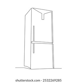 Desenho de esboço de linha única contínuo de geladeira caixa de resfriador congelador eletrodomésticos utilitários equipamento elétrico uma linha editável traço ilustração de vetor