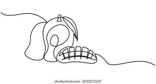 Continuous single line sketch drawing of whole and sliced mango fruit. Editable stroke one line of tropical fresh fruit vector illustration, Single one line drawing of half sliced healthy organic