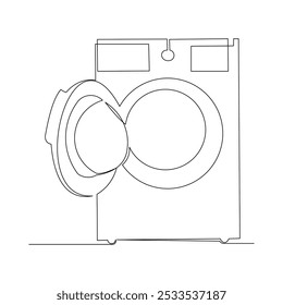 Dibujo continuo de boceto de una sola línea de la puerta de carga frontal lavadora electrodoméstico electrodoméstico electrodoméstico gadget una línea Ilustración vectorial