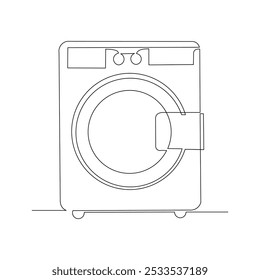 Dibujo continuo de boceto de una sola línea de la puerta de carga frontal lavadora electrodoméstico electrodoméstico electrodoméstico gadget una línea Ilustración vectorial